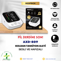 Respirox AXD-809 Türkçe Konuşan Dijital Koldan Tansiyon Aleti – Sesli ve Hafızalı-Yeni